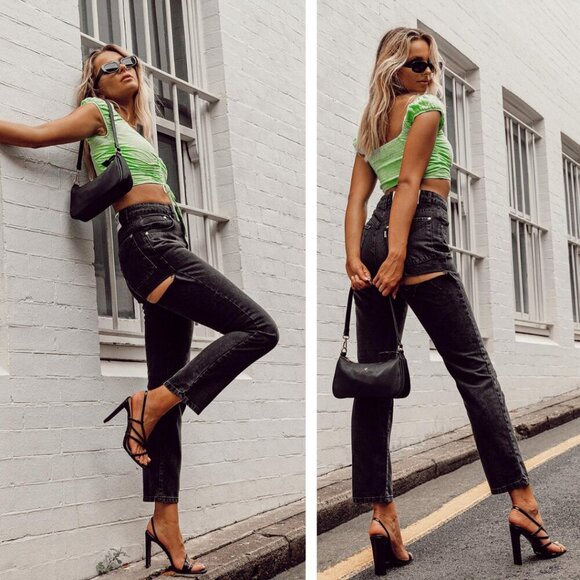 The Ragged Priest Butt Cut Straight Leg Jean In Charcoal Black Size 28 - Picture 1 of 9